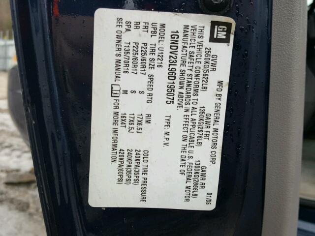 1GNDV23L96D195075 - 2006 CHEVROLET UPLANDER L 蓝色 照片 10