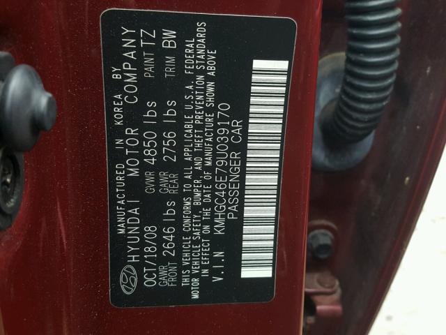 KMHGC46E79U039170 - 2009 HYUNDAI GENESIS 3. MAROON photo 10