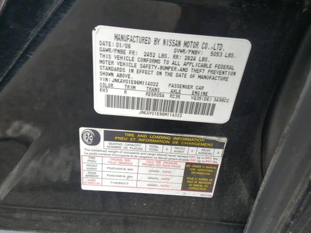 JNKAY01E96M114022 - 2006 INFINITI M35 BASE BLACK photo 10