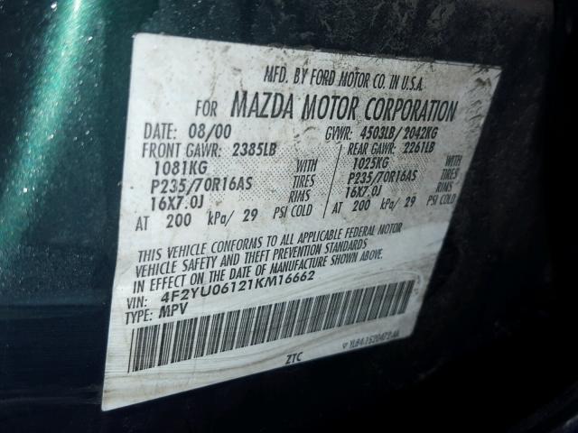 4F2YU06121KM16662 - 2001 MAZDA TRIBUTE DX 绿色 照片 10
