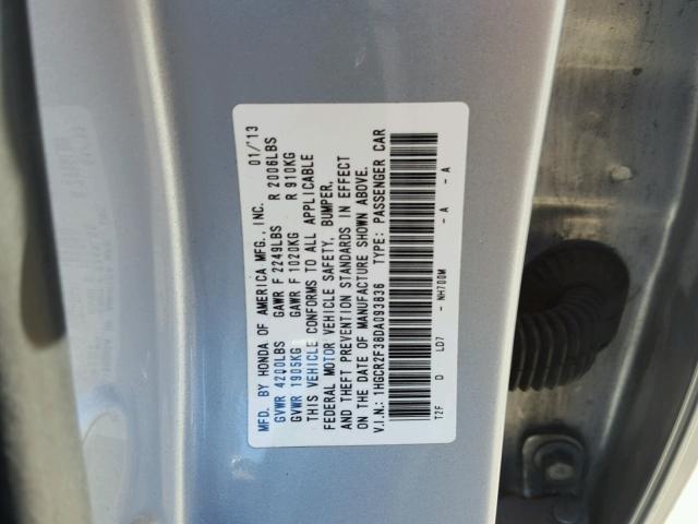 1HGCR2F38DA093836 - 2013 HONDA ACCORD LX SILVER photo 10