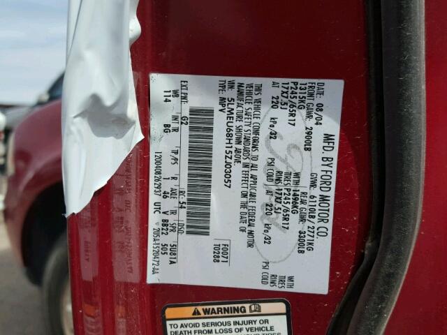 5LMEU68H15ZJ03057 - 2005 LINCOLN AVIATOR 红色 照片 10