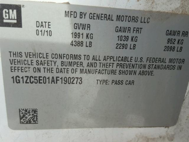 1G1ZC5E01AF190273 - 2010 CHEVROLET MALIBU 1LT 白色 照片 10