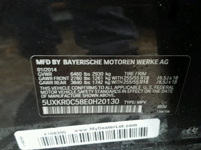 5UXKR0C58E0H20130 - 2014 BMW X5 XDRIVE3 CHARCOAL photo 10