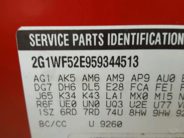 2G1WF52E959344513 - 2005 CHEVROLET IMPALA 红色 照片 10