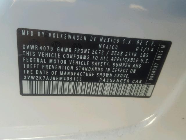 3VW2K7AJ6EM409155 - 2014 VOLKSWAGEN JETTA BASE WHITE photo 10