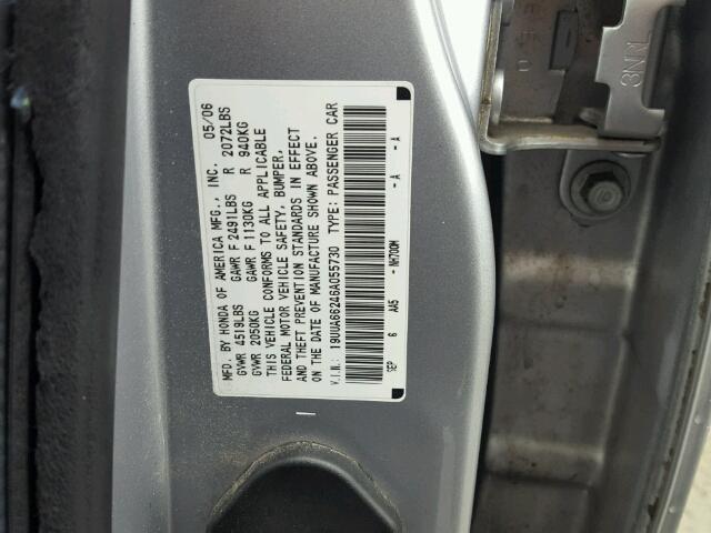 19UUA66246A055730 - 2006 ACURA 3.2TL SILVER photo 10