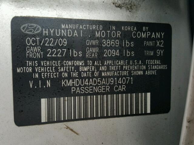 KMHDU4AD5AU914071 - 2010 HYUNDAI ELANTRA BL SILVER photo 10