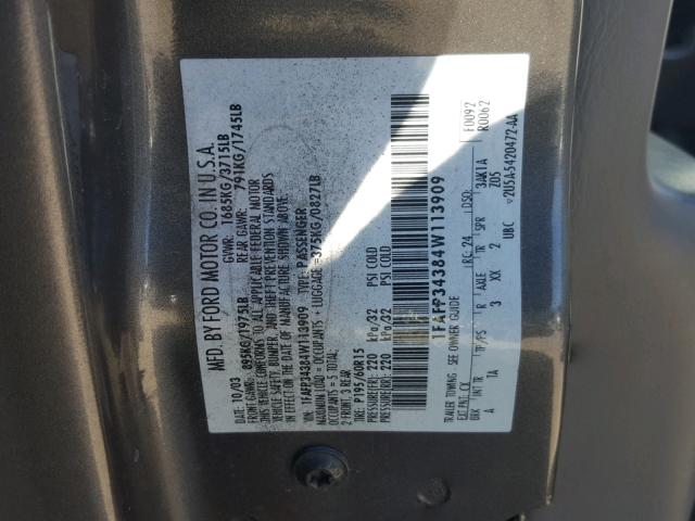 1FAFP34384W113909 - 2004 FORD FOCUS SE C GRAY photo 10