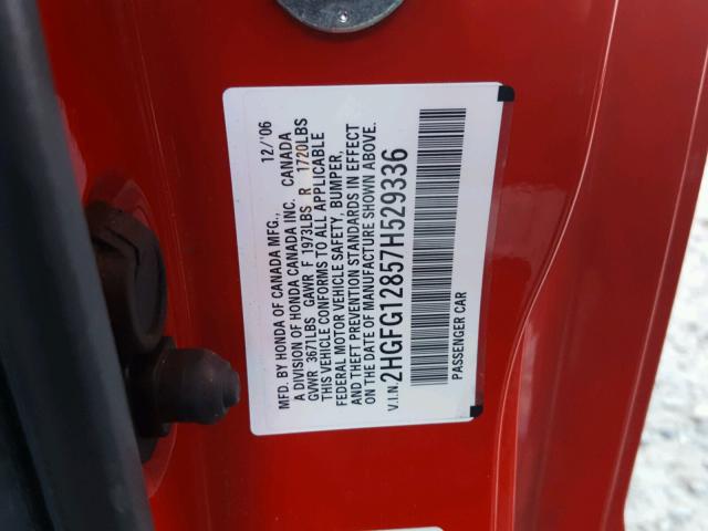 2HGFG12857H529336 - 2007 HONDA CIVIC EX წითელი ფოტო 10