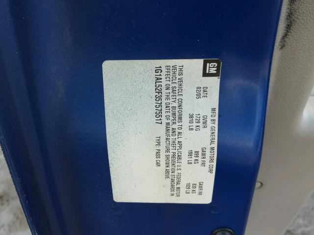 1G1AL52F357575517 - 2005 CHEVROLET COBALT LS BLUE photo 10