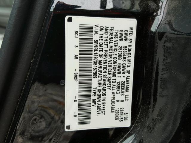 5FNRL18973B157909 - 2003 HONDA ODYSSEY EX BLACK photo 10