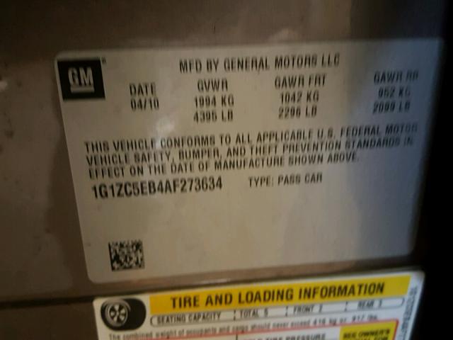 1G1ZC5EB4AF273634 - 2010 CHEVROLET MALIBU 1LT 棕色 照片 10