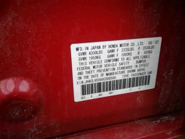 JH4CL95998C008560 - 2008 ACURA TSX RED photo 10
