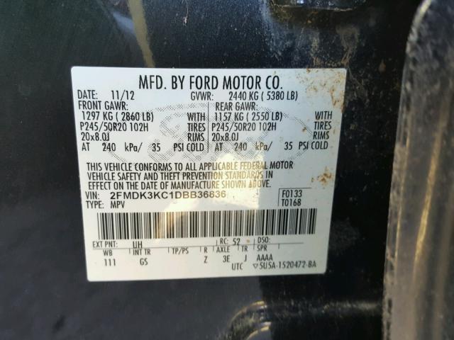 2FMDK3KC1DBB36836 - 2013 FORD EDGE LIMIT BLACK photo 10