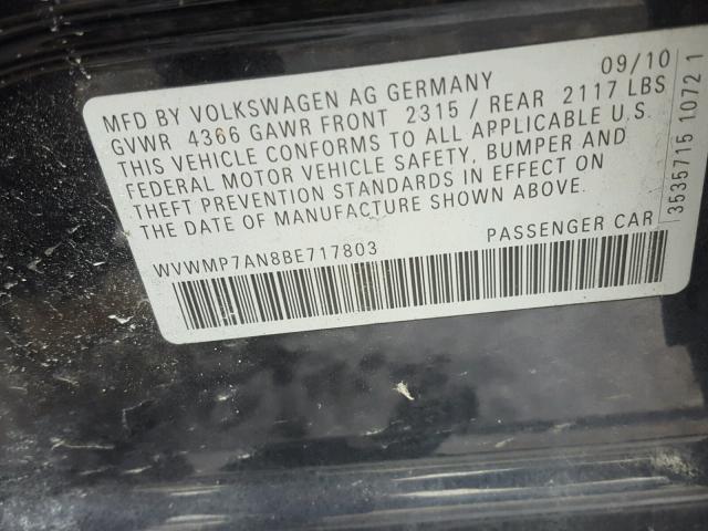 WVWMP7AN8BE717803 - 2011 VOLKSWAGEN CC SPORT BLACK photo 10