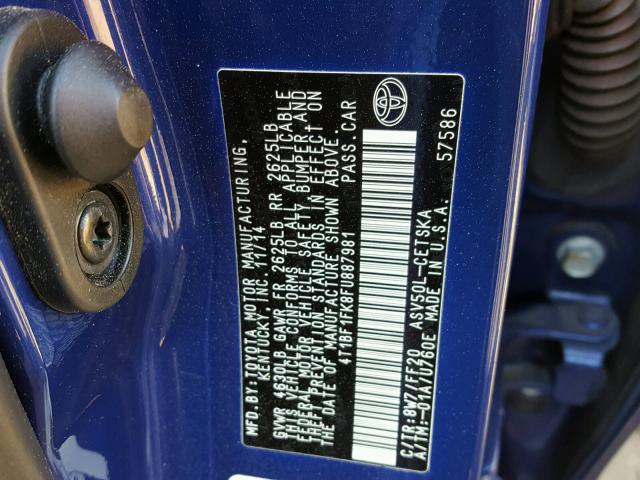 4T1BF1FK8FU887981 - 2015 TOYOTA CAMRY LE BLUE photo 10