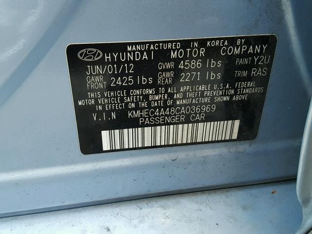 KMHEC4A48CA036969 - 2012 HYUNDAI SONATA HYB BLUE photo 10