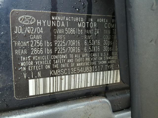 KM8SC13E54U831517 - 2004 HYUNDAI SANTA FE G BLUE photo 10