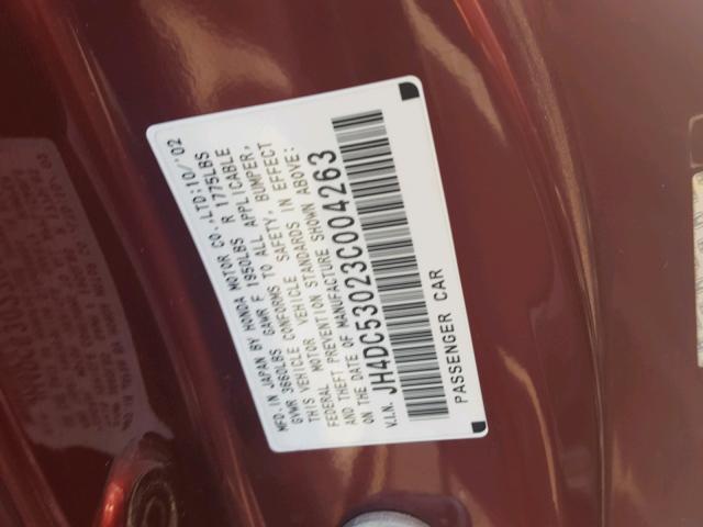 JH4DC53023C004263 - 2003 ACURA RSX TYPE-S RED photo 10