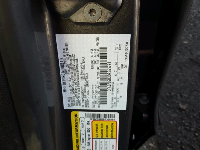 3FA6P0SU3DR365791 - 2013 FORD FUSION TIT GRAY photo 10