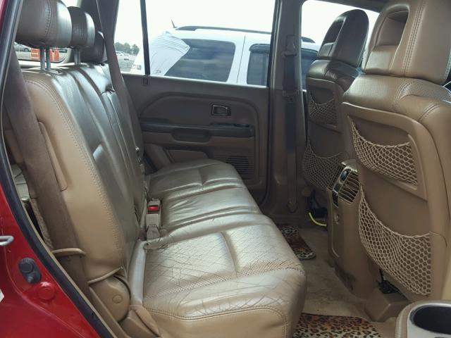 5FNYF18605B015137 - 2005 HONDA PILOT EXL RED photo 6