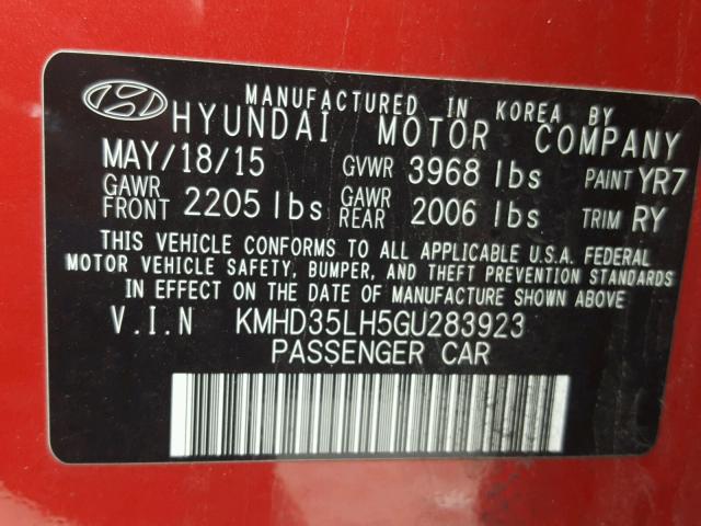 KMHD35LH5GU283923 - 2016 HYUNDAI ELANTRA GT RED photo 10