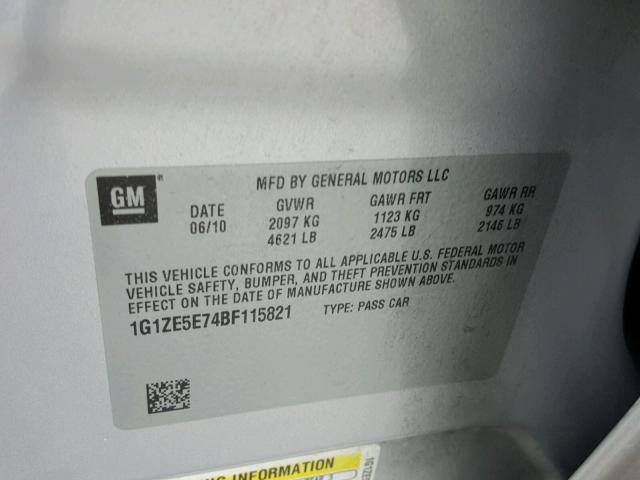 1G1ZE5E74BF115821 - 2011 CHEVROLET MALIBU LTZ Күміс фото 10