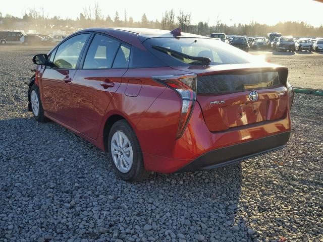 JTDKBRFU2G3509386 - 2016 TOYOTA PRIUS RED photo 3