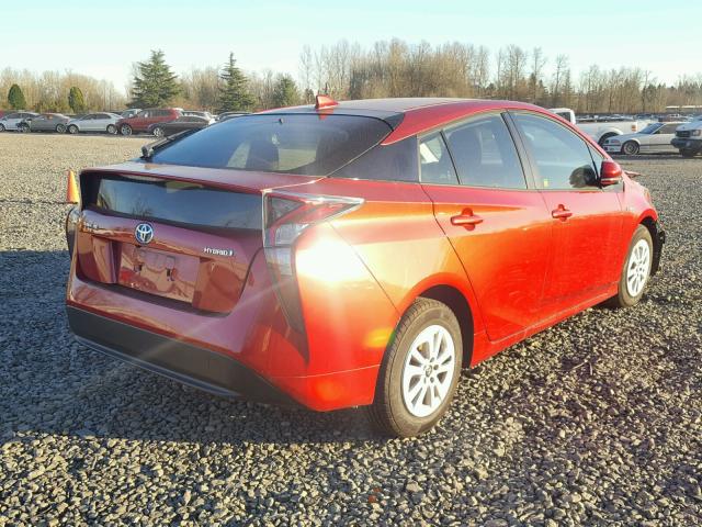 JTDKBRFU2G3509386 - 2016 TOYOTA PRIUS RED photo 4