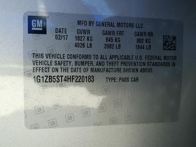 1G1ZB5ST4HF220183 - 2017 CHEVROLET MALIBU LS ვერცხლისფერი ფოტო 10