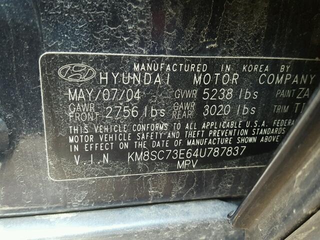 KM8SC73E64U787837 - 2004 HYUNDAI SANTA FE G BLUE photo 10