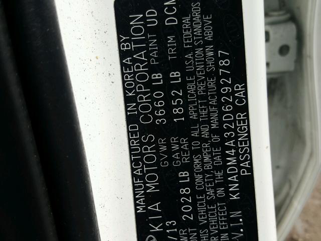 KNADM4A32D6292787 - 2013 KIA RIO LX Սպիտակ լուսանկար 10