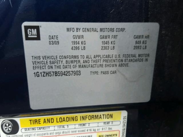 1G1ZH57B594257903 - 2009 CHEVROLET MALIBU 1LT 蓝色 照片 10