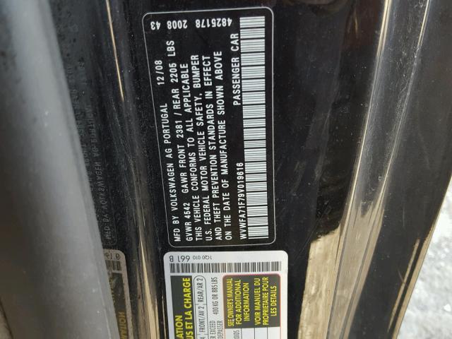 WVWFA71F79V019616 - 2009 VOLKSWAGEN EOS LUX BLACK photo 10