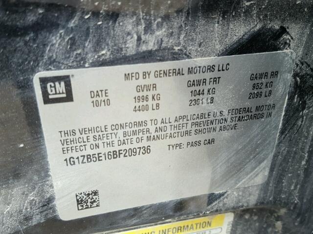 1G1ZB5E16BF209736 - 2011 CHEVROLET MALIBU LS CHARCOAL photo 10