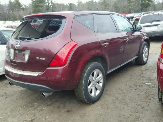 JN8AZ08W26W523243 - 2006 NISSAN MURANO SL BURGUNDY photo 4