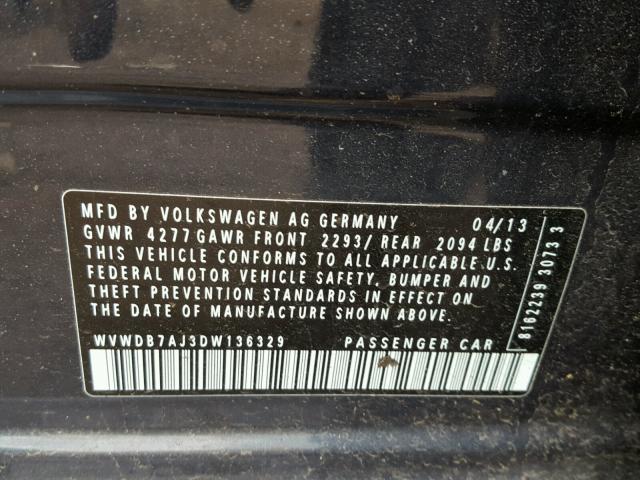 WVWDB7AJ3DW136329 - 2013 VOLKSWAGEN GOLF 蓝色 照片 10