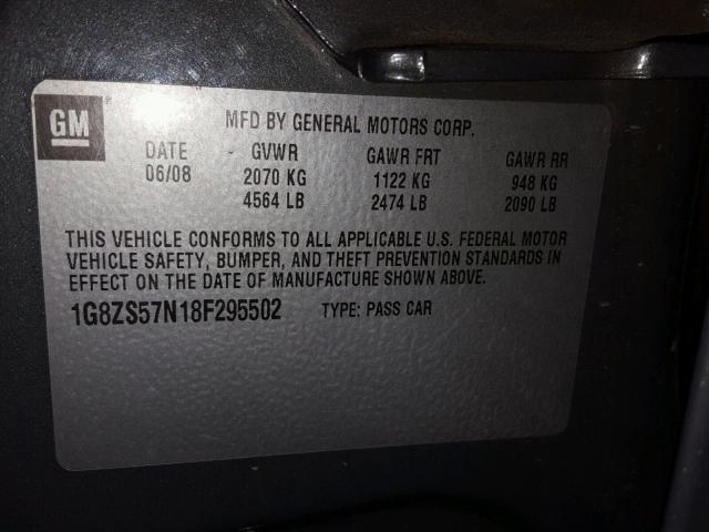 1G8ZS57N18F295502 - 2008 SATURN AURA XE GRAY photo 10