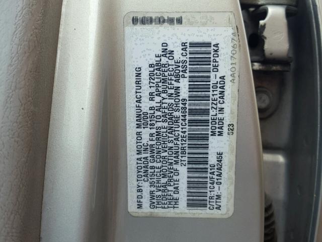 2T1BR12E41C446849 - 2001 TOYOTA COROLLA CE GRAY photo 10