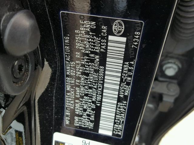 4T1BD1FK3FU159068 - 2015 TOYOTA CAMRY HYBR BLACK photo 10