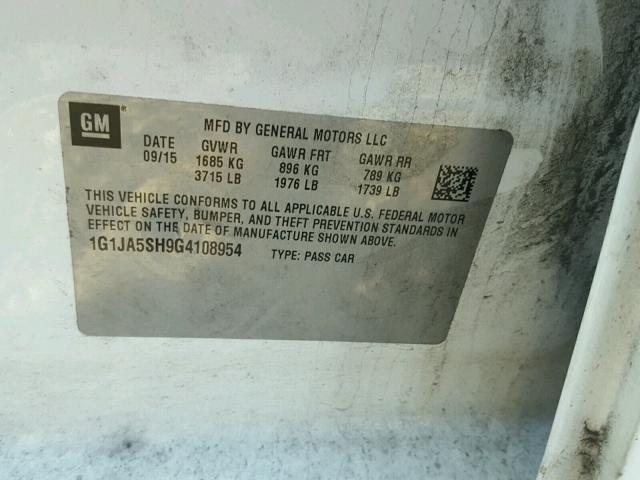 1G1JA5SH9G4108954 - 2016 CHEVROLET SONIC LS 白色 照片 10