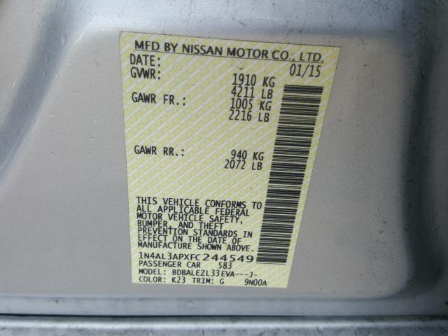 1N4AL3APXFC244549 - 2015 NISSAN ALTIMA 2.5 SILVER photo 10