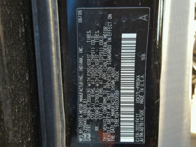 5TBET34146S539589 - 2006 TOYOTA TUNDRA DOU BLACK photo 10