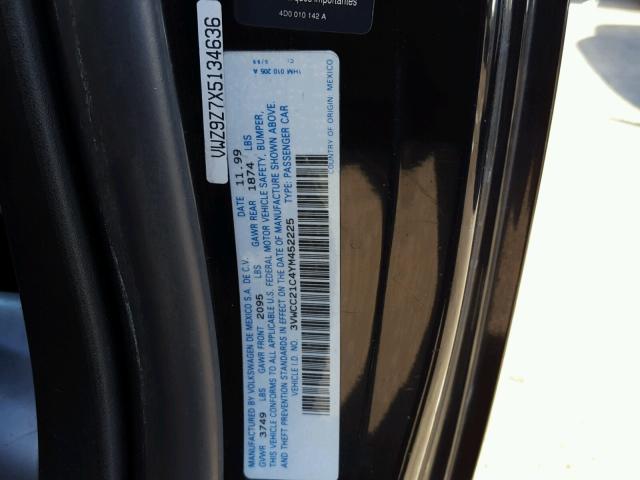 3VWCC21C4YM452225 - 2000 VOLKSWAGEN NEW BEETLE შავი ფოტო 10