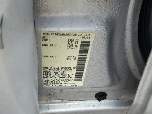 1N4AL3AP7FC148586 - 2015 NISSAN ALTIMA 2.5 SILVER photo 10