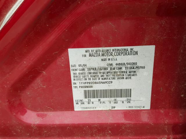 1YVFP82D845N69329 - 2004 MAZDA 6 S RED photo 10