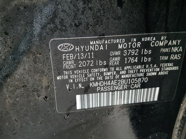 KMHDH4AE2BU105870 - 2011 HYUNDAI ELANTRA GL BLACK photo 10