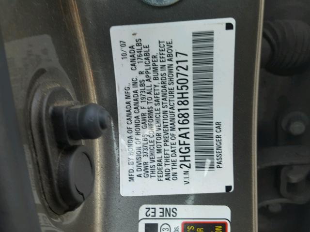 2HGFA16818H507217 - 2008 HONDA CIVIC EX Boz foto 10