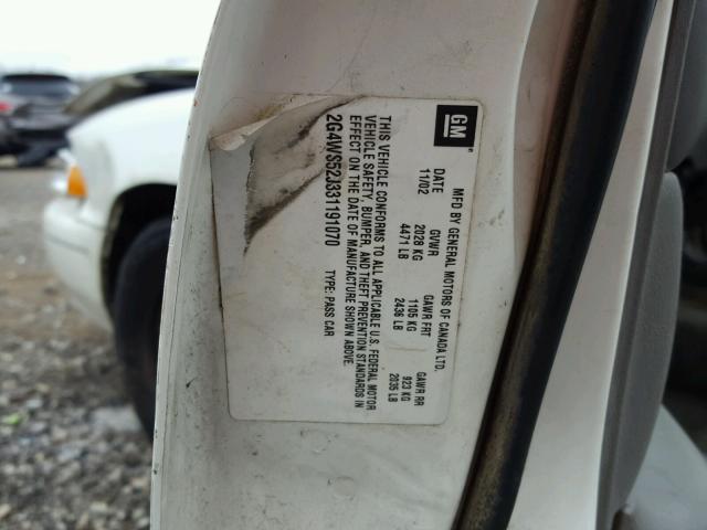 2G4WS52J331191070 - 2003 BUICK CENTURY CU WHITE photo 10